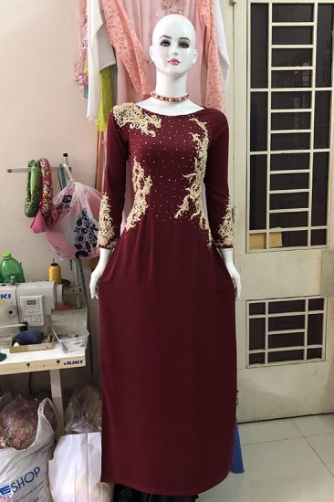 Áo dài đính ren nổi MV515