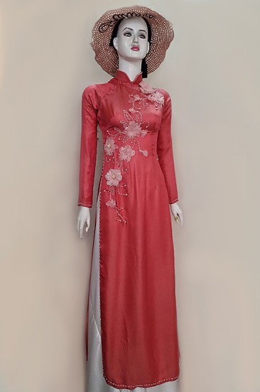 Áo dài đính hoa nổi 3D MV537