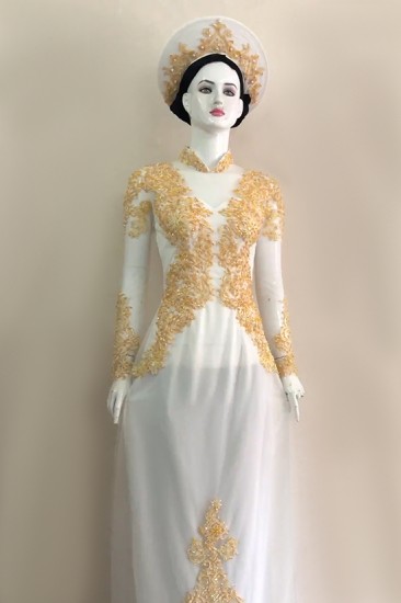 Áo dài đính ren nổi MV456