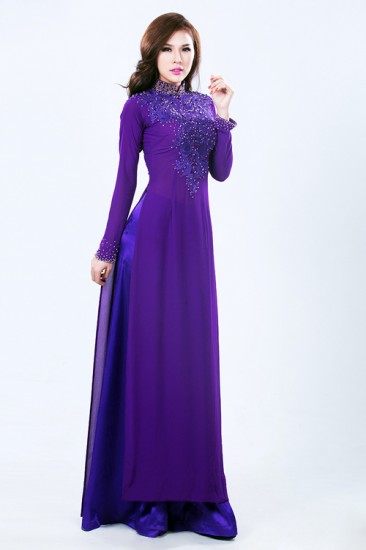 Áo dài đính ren nổi MV459