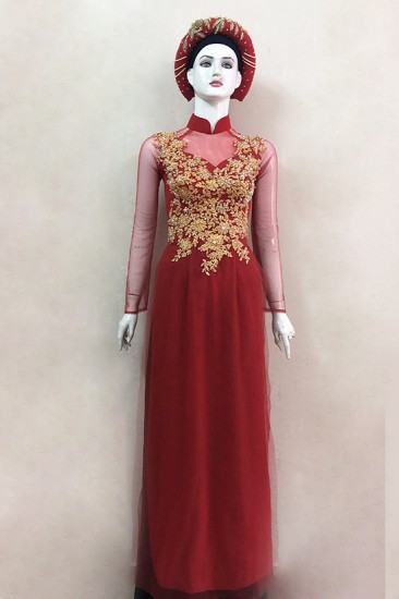Áo dài đính ren nổi 3D MV196